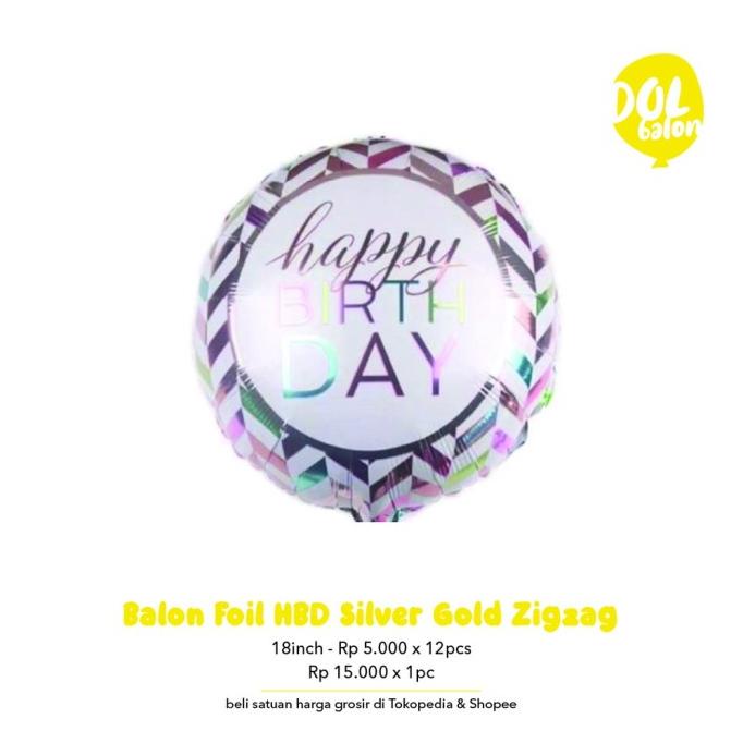 $+$+$+$+] Balon Foil HBD Gold Silver Zig Zag