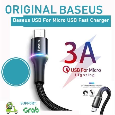 KABEL DATA BASEUS MICRO USB LED FAST CHARGER CABLE PREMIUM ORIGINAL