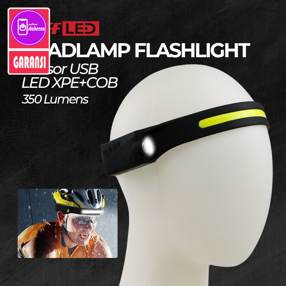 SHMS Fire Headlamp Flashlight Sensor USB LED XPE+COB 30BK Black
