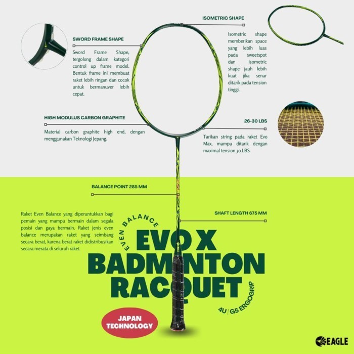 Raket Badminton Eagle Evo X Biru Muda