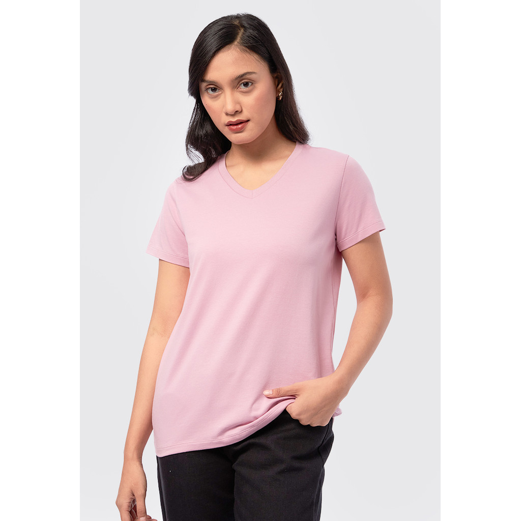 Executive Basic V-Neck Cotton T-Shirt Pink