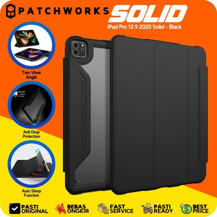 Patchworks iPad Pro 12.9 2020 Solid Black ok Case Folio Anti Crack