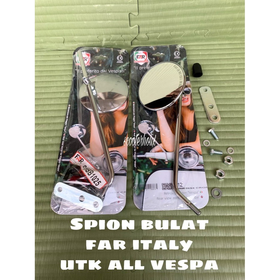 Spion bulat FAR ITALY plus bracket utk semua Vespa