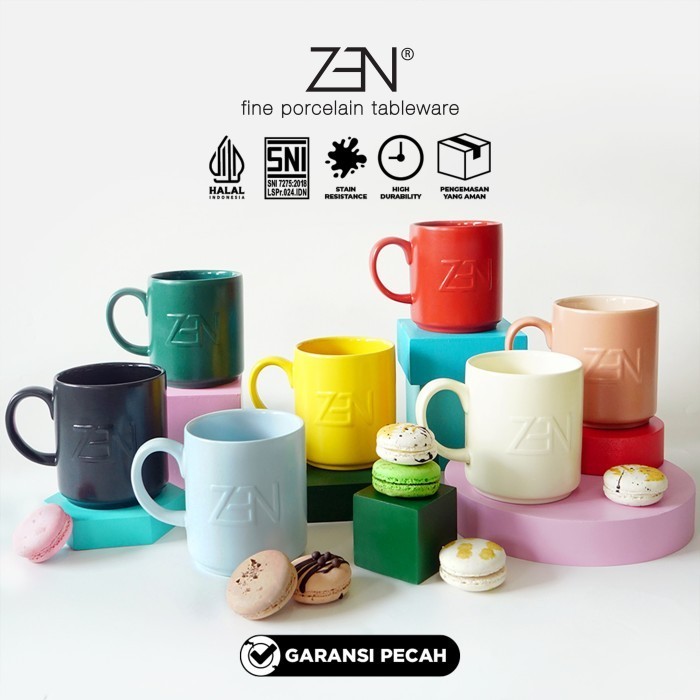 ZEN MUG GELAS KERAMIK STACKABLE MACARON MATTE 330 ML + BOX