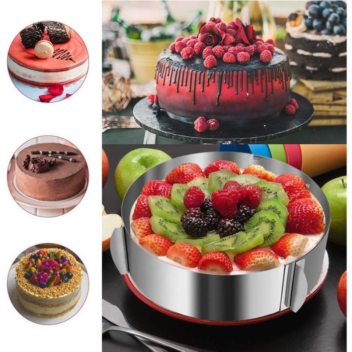 ADJUSTABLE ROUND CAKE RING MOUSSE RING 16 - 30 CM TINGGI 8 CM