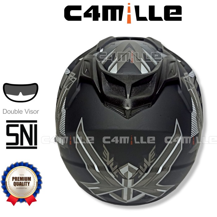 Helm Bxp Double Visor Black Doff Silver Half Face Topi Duke