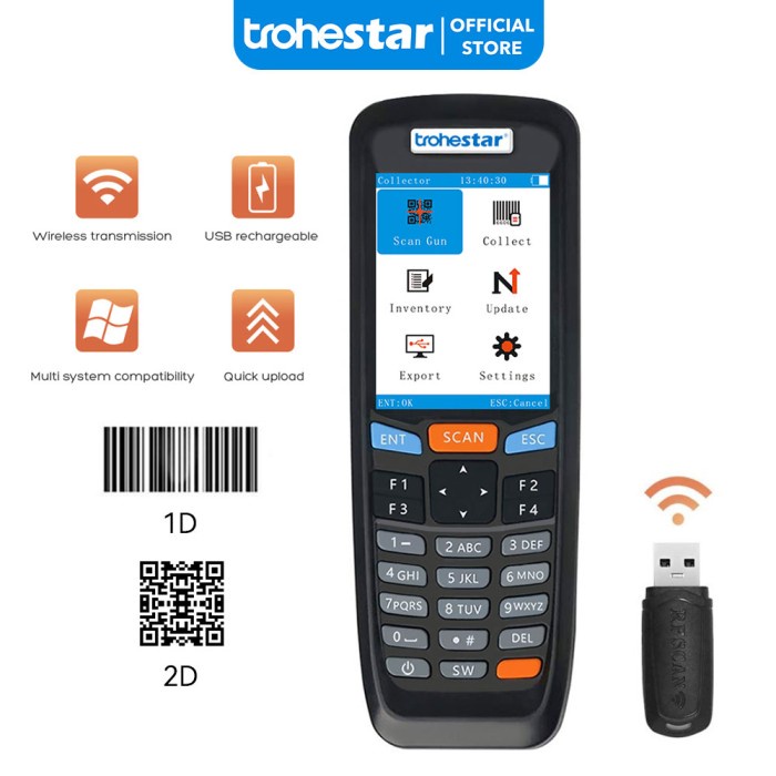 Pemindai kode batang Wireless Barcode Scanner 1D 2D Inventory scanner