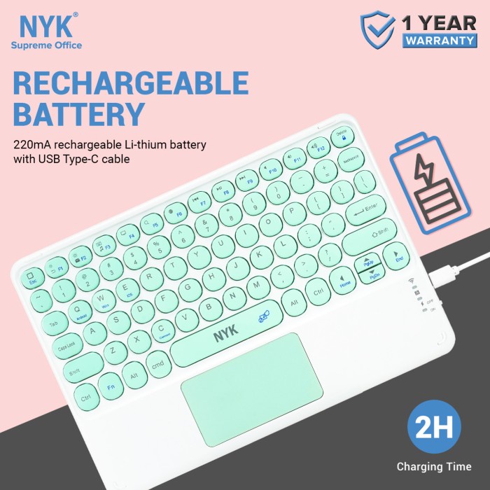 Keyboard Bluetooth Mini Nyk Touchpad K60 Green Ready