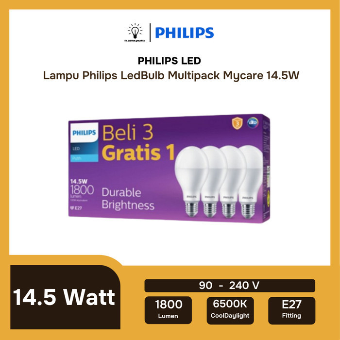 Lampu PHILIPS LED Bulb bohlam 14.5W Pack Multipack