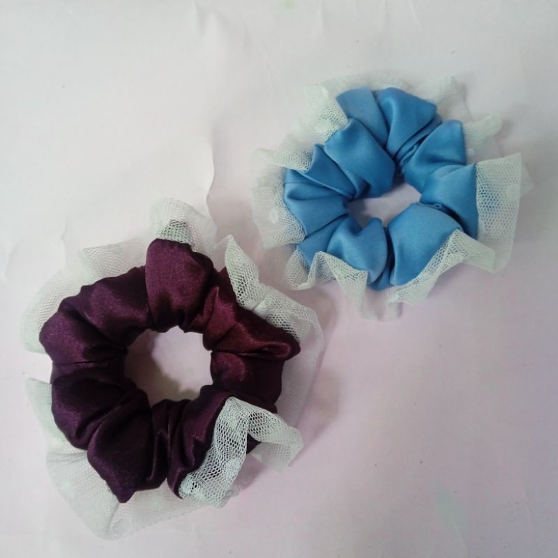 kuncir ikat rambut scrunchie satin mix tulle