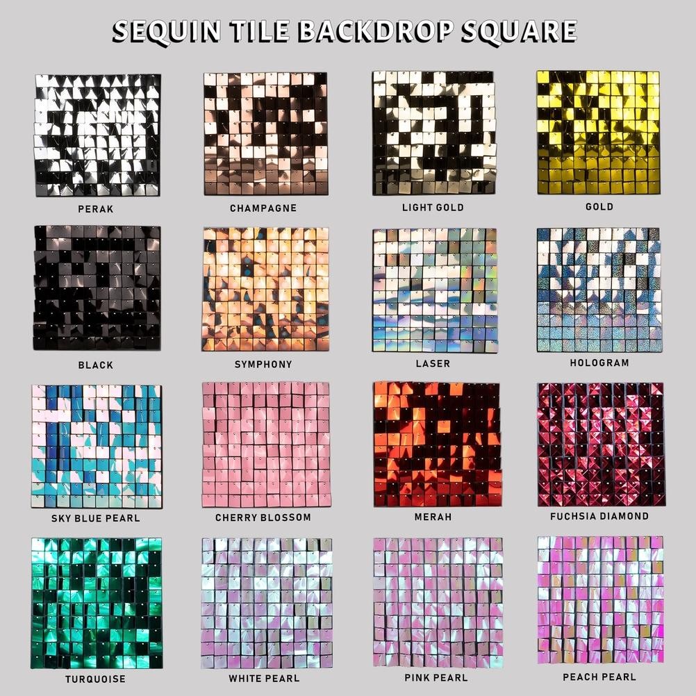 Backdrop Ulang Tahun Lamaran Wedding Sequin Tile Wall Panel Square 5Pc
