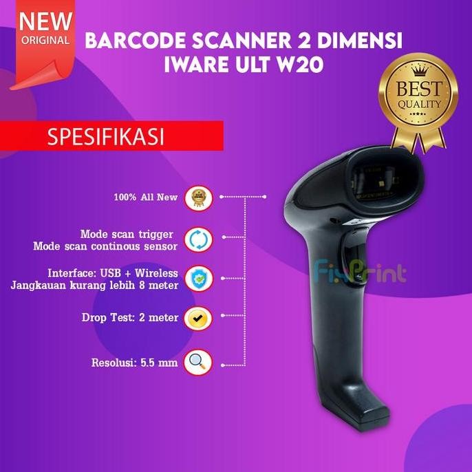 Wireless Bluetooth 2D Laser Bar Scanner Iware Ult W20 Android New Stok