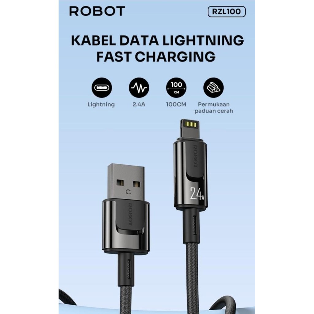 Terbaru ROBOT CABLE DATA RZL100 KABEL DATA LIGHTNING IPHONE Ayo Order