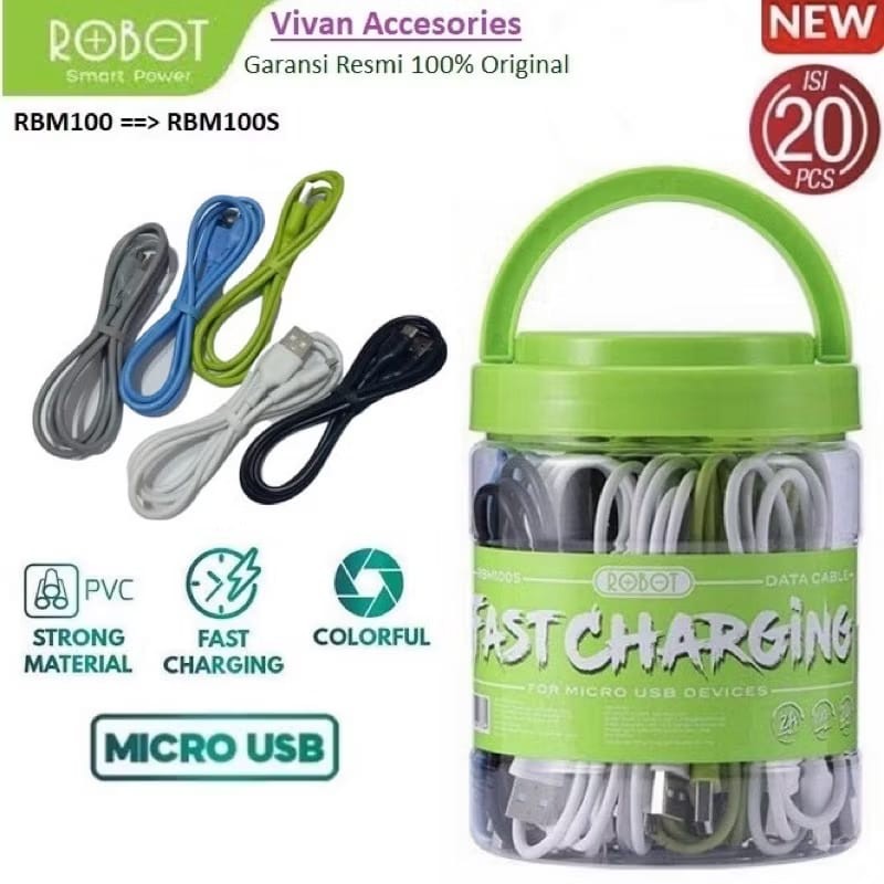 Robot Micro Cabel Data RBM100 Kabel Data Mikro Fast Charging 1M 2A Murah<br/>