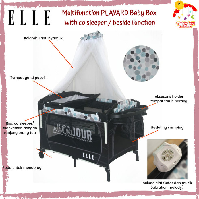 ELLE multifunction PLAYARD Baby box with co sleeper / bedside function