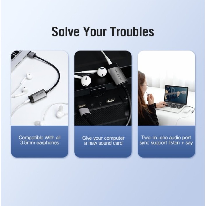 Vention USB Sound Card External Adapter with Cable Windows Mac Linux