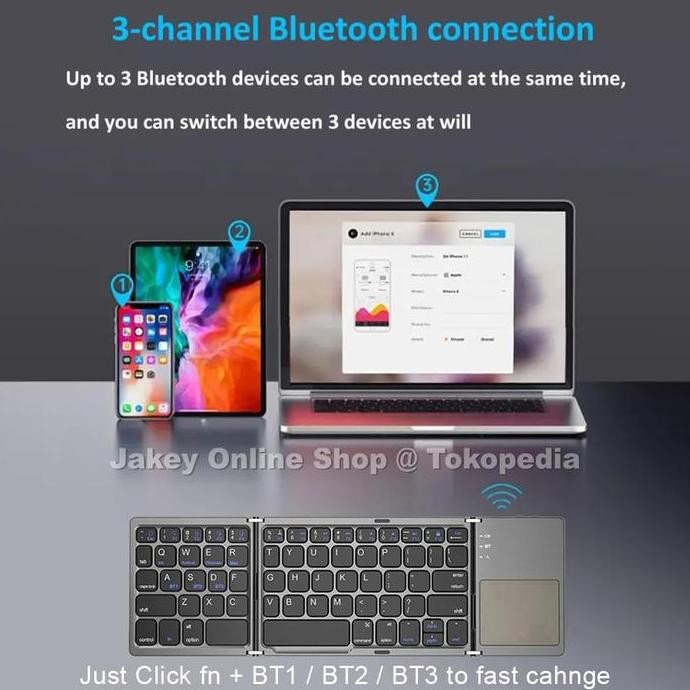 Wireless Bluetooth Foldable Keyboard Touchpad Lipat 3 [terbaik]
