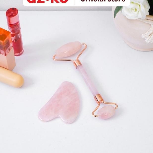 Azko Ataru Set 2 Pcs Roller Gua Sha Rose Quart