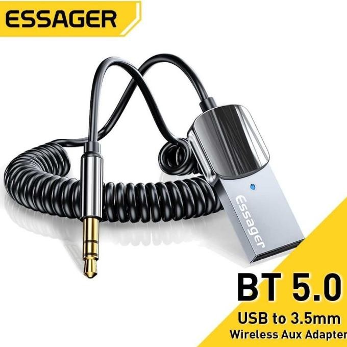 ESSAGER Audio Bluetooth Receiver Adapter 5.0 USB AUX Spring Wire