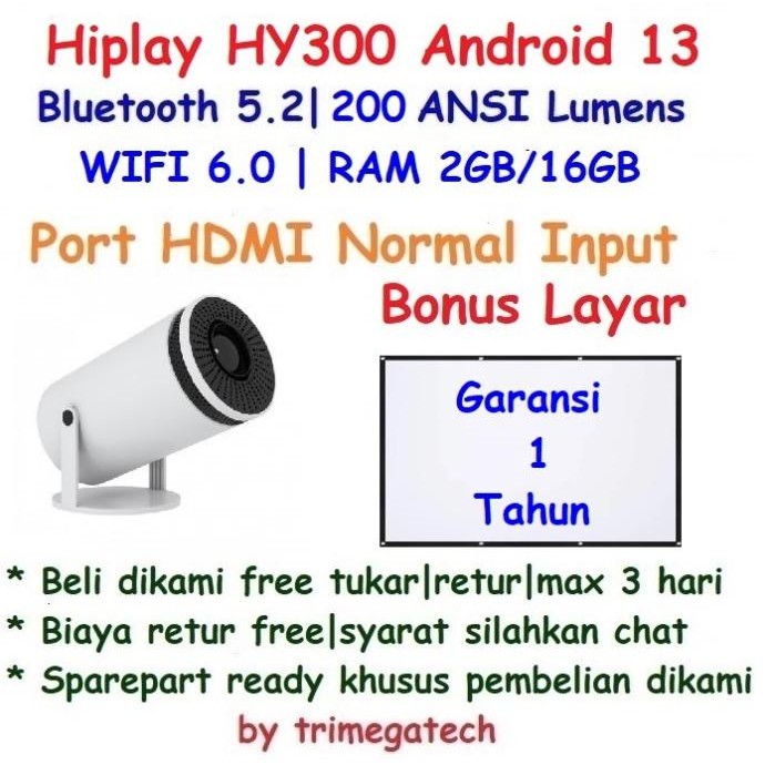 Proyektor Hiplay Hy300 Android | Wifi | Bluetooth | Support Hdmi Input Co