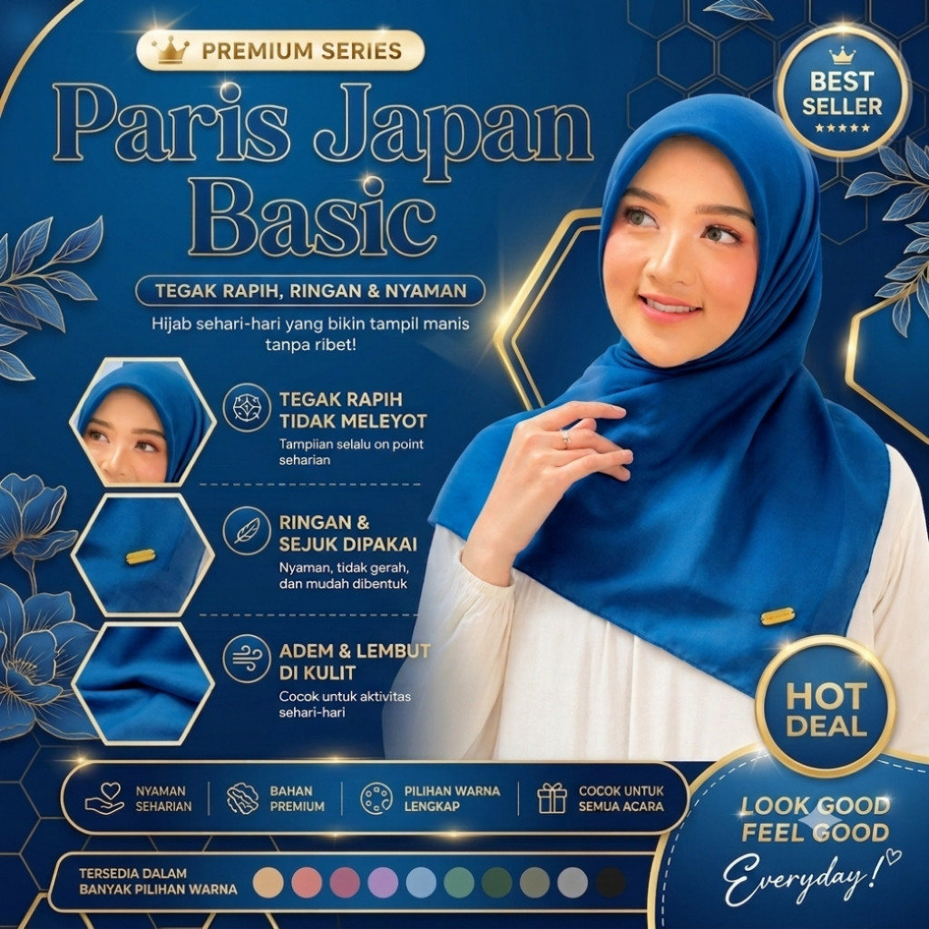 Hijab Segi Empat Paris Basic Premium (Jilbab segiempat Paris Jepang Basic)