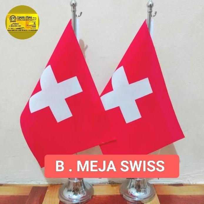 BENDERA MEJA SWISS + TIANG STENLIS