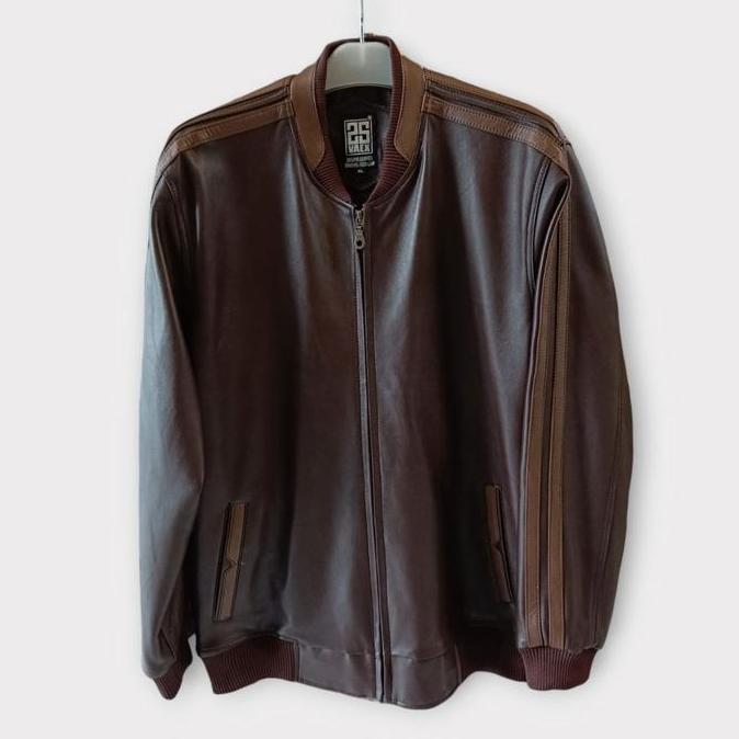 Jaket kulit model bomber variasi 2 garis