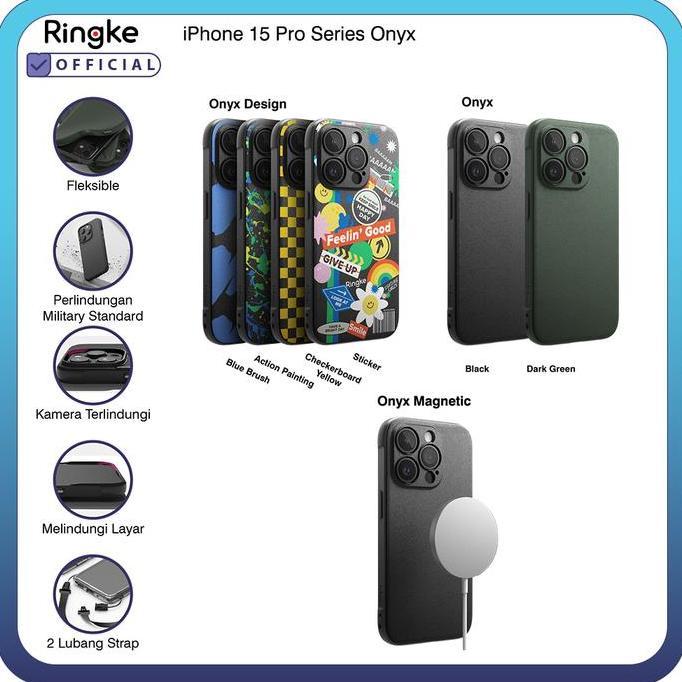 Casing Ringke Compatible For iPhone 15 Pro Onyx Softcase Slim Armor Crack Magsafe Layar Protector
