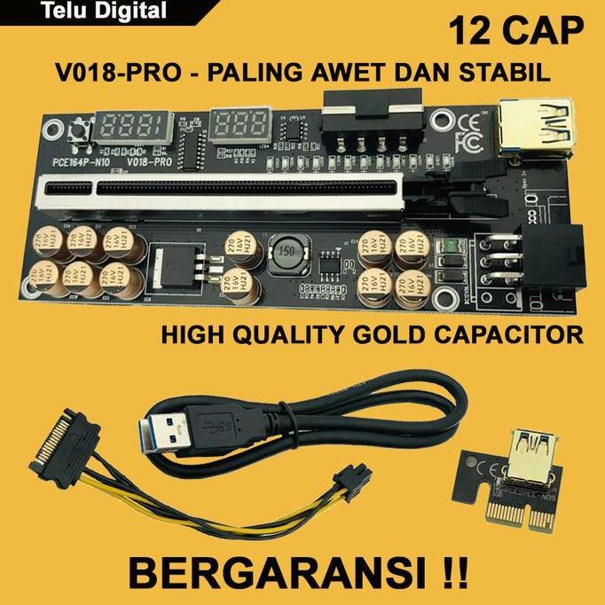 PCIE GPU Riser V018 Pro 12 Kapasitor Mining Lebih Awet & Stabil