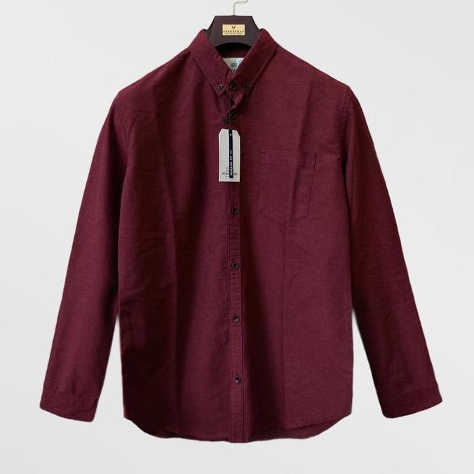 kemeja oxford basic warna maroon