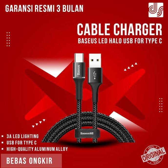 New- Baseus Kabel Data LED Halo USB to Type C / Micro / Lightning Fast Charging Android iPhone All Device
