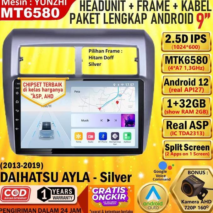 Headunit Android MT6580 1/32GB+Kabel+Frame 9 inch Ayla 2013 - Silver