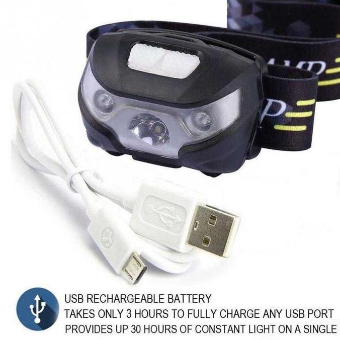 Ready stock Headlamp Flashlight Rechargeable USB Plus Motion Sensor