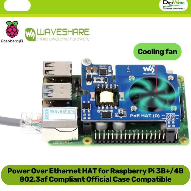 Power Over Ethernet PoE HAT for Raspberry Pi 3B+ 4B