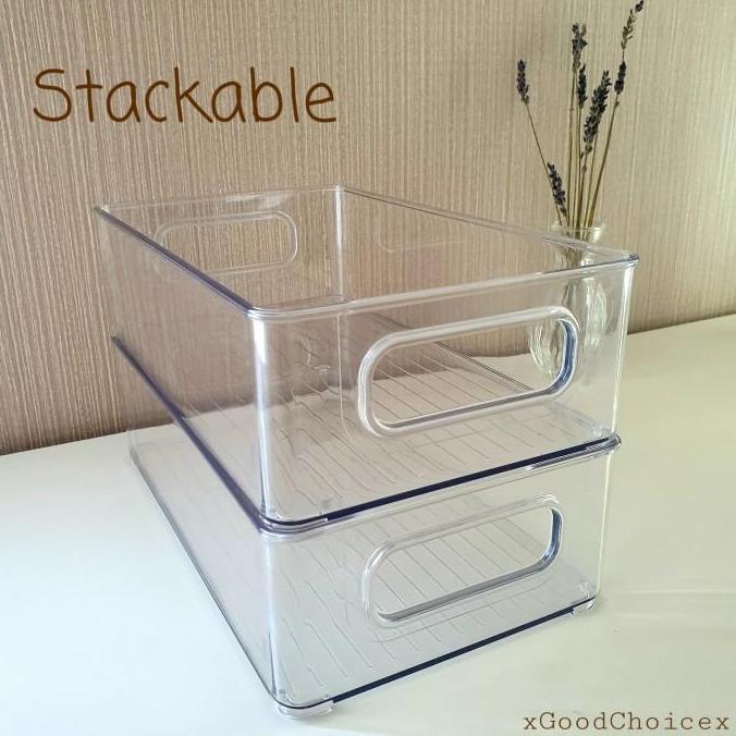 Organizer Storage w/ Handle Clear Transparant Stackable Freezer Drawer