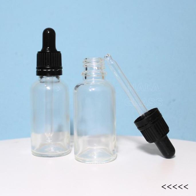 botol kaca pipet 30ml bening - ring segel hitam