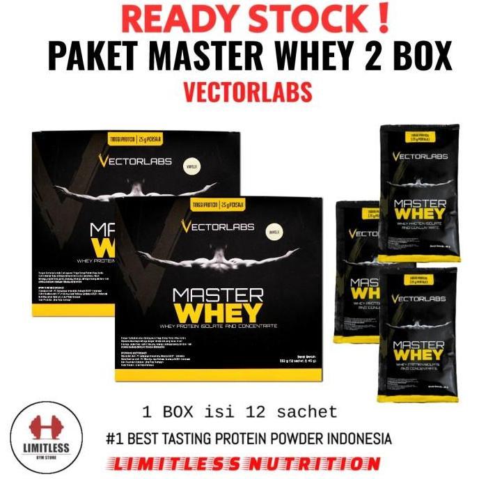 Paket Master Whey Protein 4 Box 7 sachet Vectorlabs 28 serving BPOM