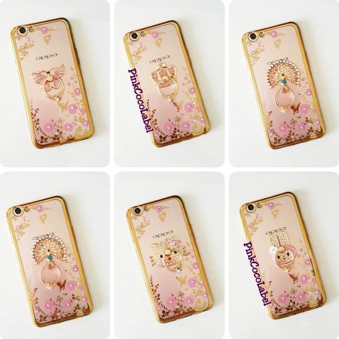 Oppo F3 Plus Case - Softcase - Flower Shining Chrome + Ring Stand