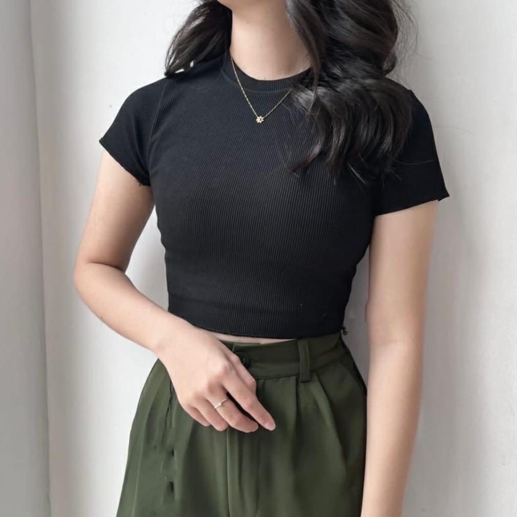 100% aman basic crop knit rib crop top