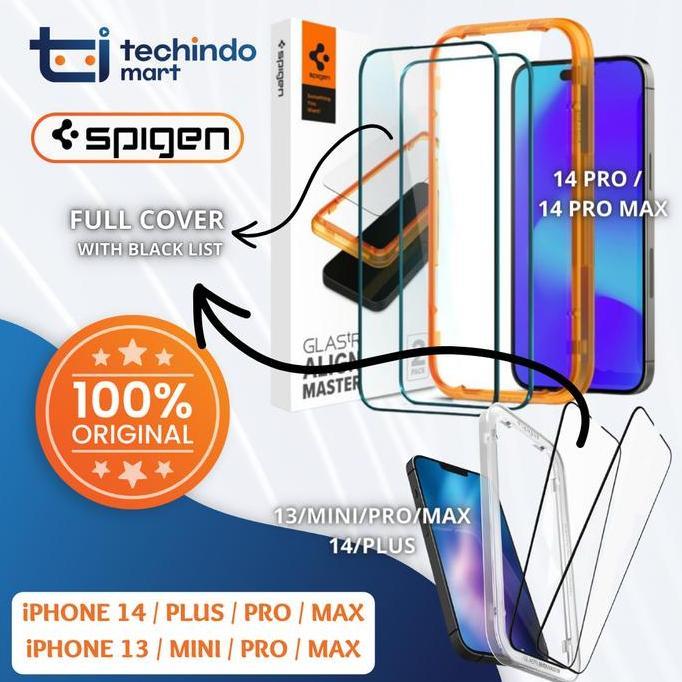 Tempered Glass iPhone 14 13 Mini Pro Max Plus Spigen Alignmaster Clear