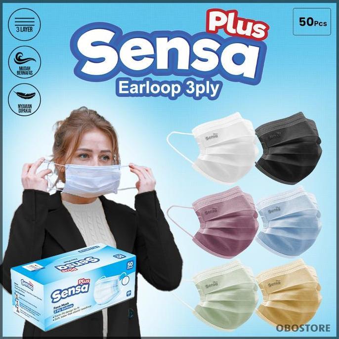 Masker Sensa Plus Earloop 3ply Full Colour  50pcs