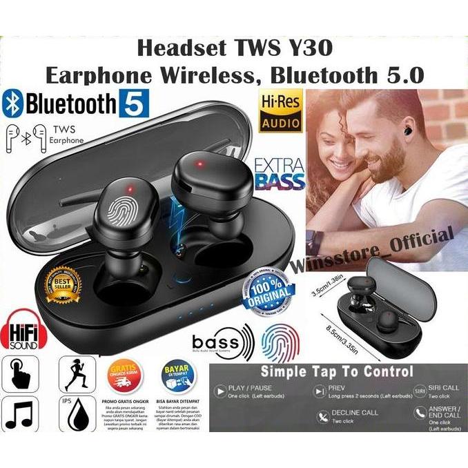 ERT TWS Y30 True Wireless Headset Bluetooth 5.0 Touch Sensor Charging Box