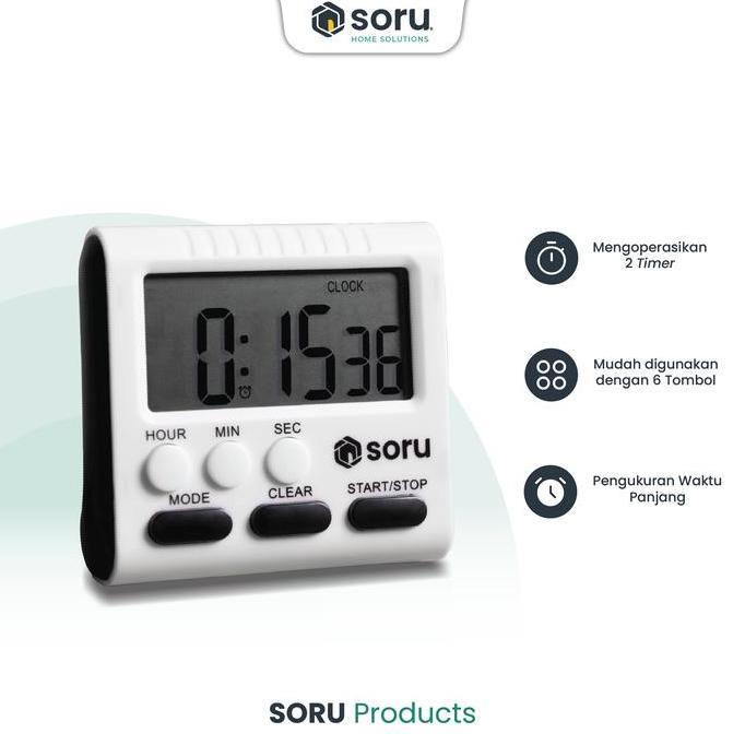 SORU - Kitchen Timer Masak Digital - Magnetic Clock Mode 12/24 hours Layar LCD Stopwatch Countdown