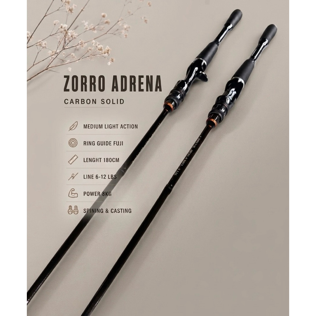 Joran pancing Medium Zorro Adrena RING FUJI Carbon solid