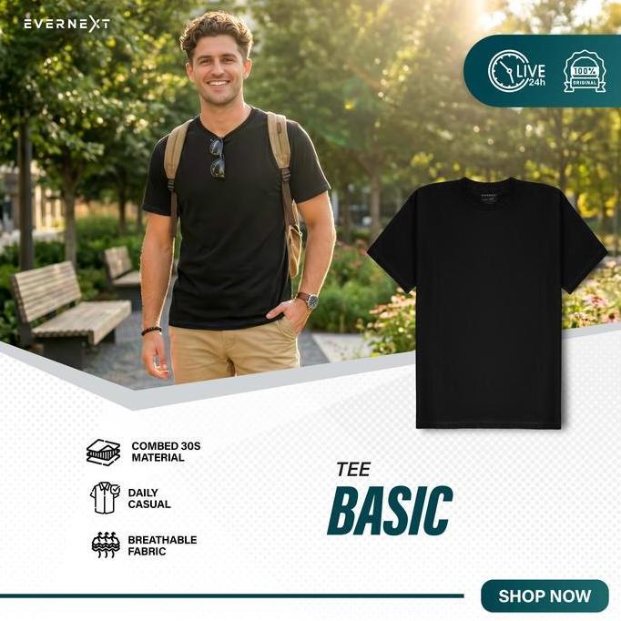 Men- Evernext - Kaos Polos Pria Basic Tee Kaos Polos Lengan Pendek Basic T-Shirt Pria