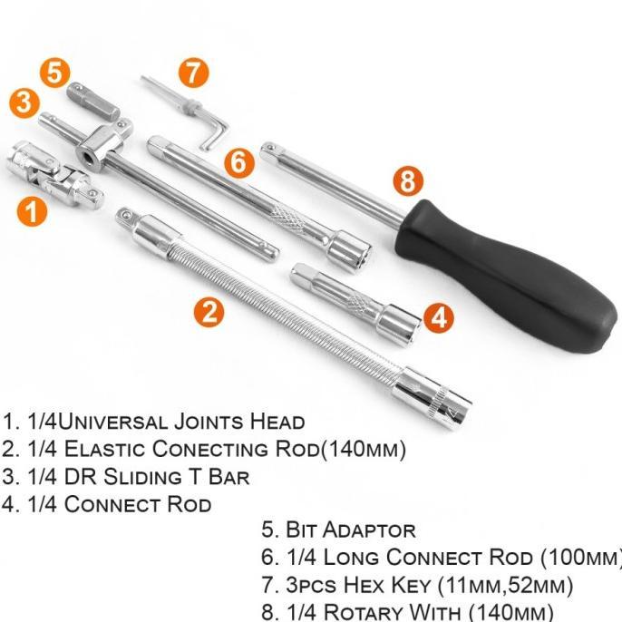 Termurah Set Kunci Shock 1/4 Socket + Obeng Socket Set 46 Pcs