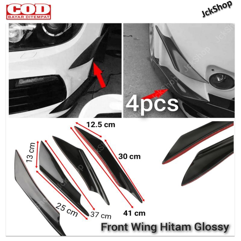 4pcs Front Bumper Wings Spoiler Hitam Universal