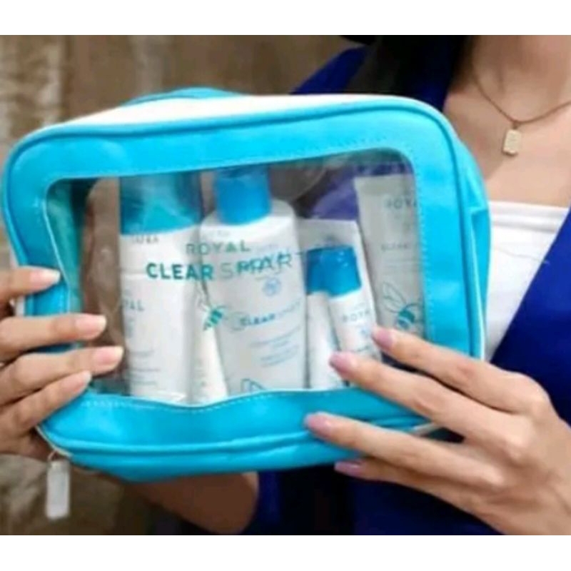Pouch Clear Smart Blue Tas kosmetik