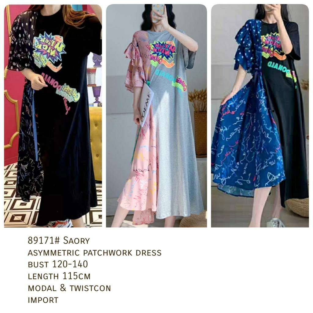 Go# 89171 Saory Asymmetric Patchwork Dress Import