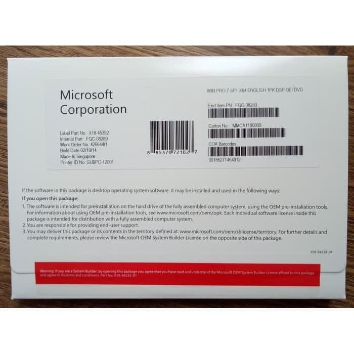 Window Server 2019 Standard Original 16 Core 5 Cal Fullpack/Box